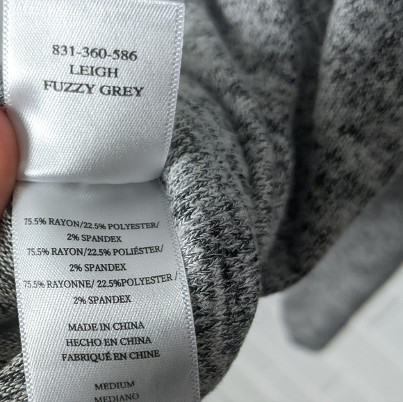 Rails Leigh V Neck Velvet Tie Heathered Melange Grey Sweater Top - Picture 4 of 5